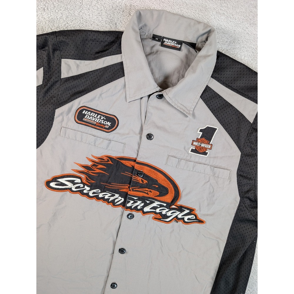 Harley-Davidson Racing Screamin Eagle Shirt Mens Medium Gray Black 2007